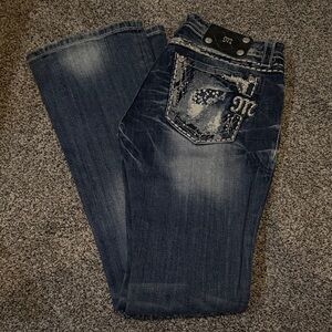 Miss Me Dark Blue Bootcut Jeans with Embellished Back Pocket